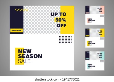 New set of editable minimal banner templates. Suitable for social media posts and web or internet ads. Vector illustration with photo college.