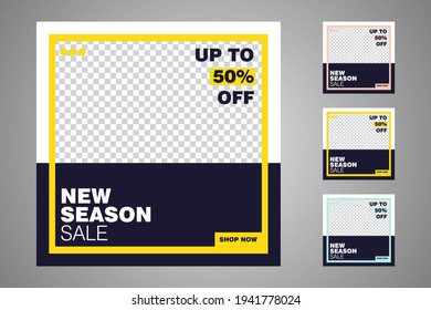 New set of editable minimal banner templates. Suitable for social media posts and web or internet ads. Vector illustration with photo college.