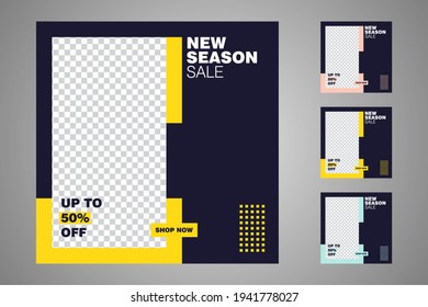 New set of editable minimal banner templates. Suitable for social media posts and web or internet ads. Vector illustration with photo college.