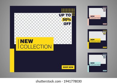 Nuevo conjunto de plantillas de banners mínimas editables. Adecuado para publicaciones en medios sociales y anuncios web o en internet. Ilustración vectorial con colegio fotográfico.