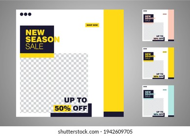 New set of editable minimal banner templates. Suitable for social media posts and web or internet ads. Vector illustration with photo college.
