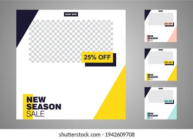 New set of editable minimal banner templates. Suitable for social media posts and web or internet ads. Vector illustration with photo college.