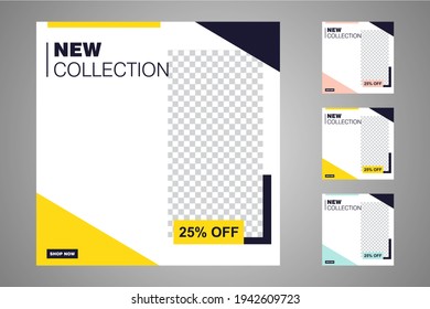 New set of editable minimal banner templates. Suitable for social media posts and web or internet ads. Vector illustration with photo college.