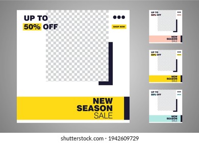 New set of editable minimal banner templates. Suitable for social media posts and web or internet ads. Vector illustration with photo college.