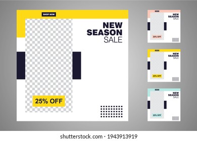 Nuevo conjunto de plantillas de banners mínimas editables. Adecuado para publicaciones en medios sociales y anuncios web o en internet. Ilustración vectorial con colegio fotográfico.