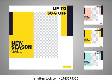 New set of editable minimal banner templates. Suitable for social media posts and web or internet ads. Vector illustration with photo college.