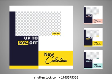 New set of editable minimal banner templates. Suitable for social media posts and web or internet ads. Vector illustration with photo college.