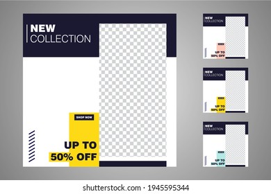 New set of editable minimal banner templates. Suitable for social media posts and web or internet ads. Vector illustration with photo college.