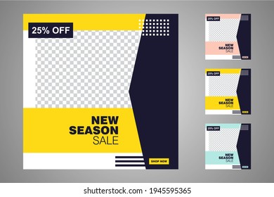 New set of editable minimal banner templates. Suitable for social media posts and web or internet ads. Vector illustration with photo college.
