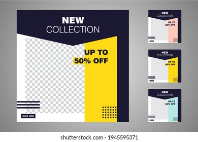 New set of editable minimal banner templates. Suitable for social media posts and web or internet ads. Vector illustration with photo college.