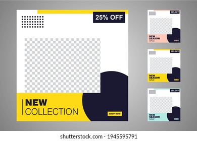 New set of editable minimal banner templates. Suitable for social media posts and web or internet ads. Vector illustration with photo college.