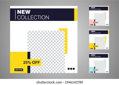 New set of editable minimal banner templates. Suitable for social media posts and web or internet ads. Vector illustration with photo college.