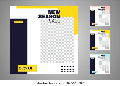 New set of editable minimal banner templates. Suitable for social media posts and web or internet ads. Vector illustration with photo college.