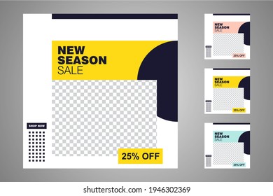 New set of editable minimal banner templates. Suitable for social media posts and web or internet ads. Vector illustration with photo college.