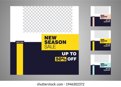 New set of editable minimal banner templates. Suitable for social media posts and web or internet ads. Vector illustration with photo college.