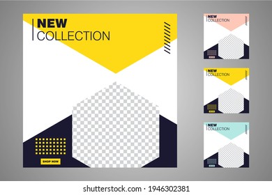 New set of editable minimal banner templates. Suitable for social media posts and web or internet ads. Vector illustration with photo college.