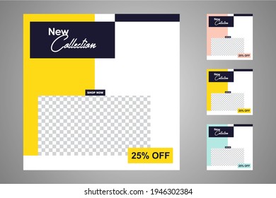 Nuevo conjunto de plantillas de banners mínimas editables. Adecuado para publicaciones en medios sociales y anuncios web o en internet. Ilustración vectorial con colegio fotográfico.