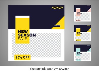 Nuevo conjunto de plantillas de banners mínimas editables. Adecuado para publicaciones en medios sociales y anuncios web o en internet. Ilustración vectorial con colegio fotográfico.