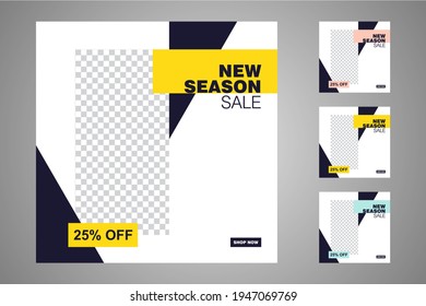 New set of editable minimal banner templates. Suitable for social media posts and web or internet ads. Vector illustration with photo college.