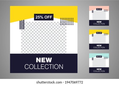 New set of editable minimal banner templates. Suitable for social media posts and web or internet ads. Vector illustration with photo college.