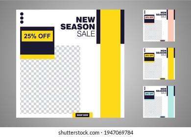 New set of editable minimal banner templates. Suitable for social media posts and web or internet ads. Vector illustration with photo college.