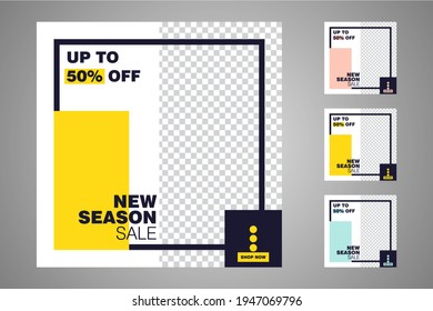 New set of editable minimal banner templates. Suitable for social media posts and web or internet ads. Vector illustration with photo college.