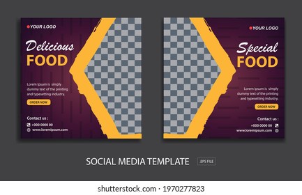 New set of editable minimal banner templates. promotion food,  Suitable for social media posts and web or internet ads. Vector illustration with photo college.