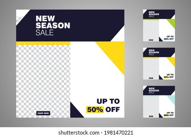 New set of editable minimal banner templates. Suitable for social media posts and web or internet ads. Vector illustration with photo college.