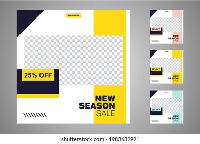 New set of editable minimal banner templates. Suitable for social media posts and web or internet ads. Vector illustration with photo college.