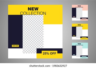 Nuevo conjunto de plantillas de banners mínimas editables. Adecuado para publicaciones en medios sociales y anuncios web o en internet. Ilustración vectorial con colegio fotográfico.