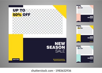 New set of editable minimal banner templates. Suitable for social media posts and web or internet ads. Vector illustration with photo college.