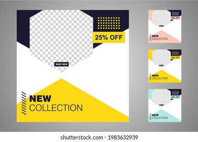 New set of editable minimal banner templates. Suitable for social media posts and web or internet ads. Vector illustration with photo college.