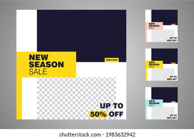 New set of editable minimal banner templates. Suitable for social media posts and web or internet ads. Vector illustration with photo college.