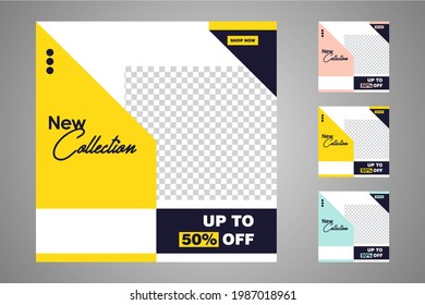 New set of editable minimal banner templates. Suitable for social media posts and web or internet ads. Vector illustration with photo college.