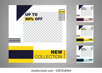 New set of editable minimal banner templates. Suitable for social media posts and web or internet ads. Vector illustration with photo college.