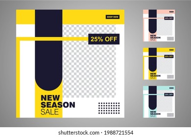 New set of editable minimal banner templates. Suitable for social media posts and web or internet ads. Vector illustration with photo college.