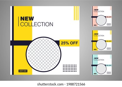 New set of editable minimal banner templates. Suitable for social media posts and web or internet ads. Vector illustration with photo college.