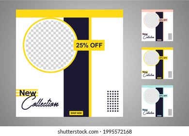 New set of editable minimal banner templates. Suitable for social media posts and web or internet ads. Vector illustration with photo college.