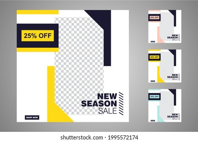 New set of editable minimal banner templates. Suitable for social media posts and web or internet ads. Vector illustration with photo college.