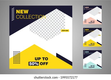 New set of editable minimal banner templates. Suitable for social media posts and web or internet ads. Vector illustration with photo college.