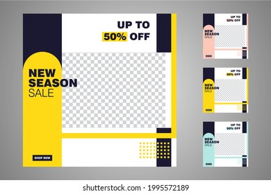 New set of editable minimal banner templates. Suitable for social media posts and web or internet ads. Vector illustration with photo college.