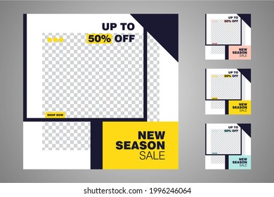 New set of editable minimal banner templates. Suitable for social media posts and web or internet ads. Vector illustration with photo college.