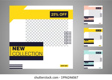 New set of editable minimal banner templates. Suitable for social media posts and web or internet ads. Vector illustration with photo college.