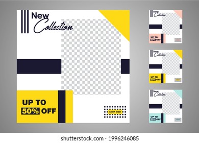 Nuevo conjunto de plantillas de banners mínimas editables. Adecuado para publicaciones en medios sociales y anuncios web o en internet. Ilustración vectorial con colegio fotográfico.