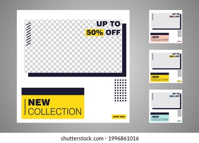 New set of editable minimal banner templates. Suitable for social media posts and web or internet ads. Vector illustration with photo college.