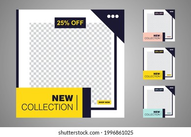 New set of editable minimal banner templates. Suitable for social media posts and web or internet ads. Vector illustration with photo college.