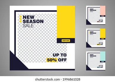 New set of editable minimal banner templates. Suitable for social media posts and web or internet ads. Vector illustration with photo college.