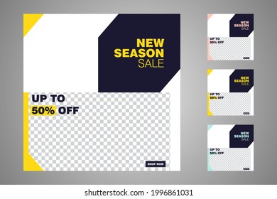 New set of editable minimal banner templates. Suitable for social media posts and web or internet ads. Vector illustration with photo college.