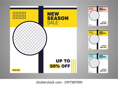 New set of editable minimal banner templates. Suitable for social media posts and web or internet ads. Vector illustration with photo college.