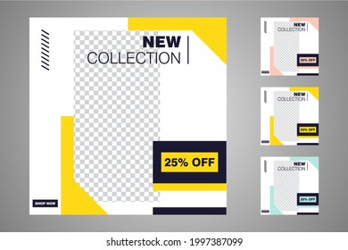 New set of editable minimal banner templates. Suitable for social media posts and web or internet ads. Vector illustration with photo college.